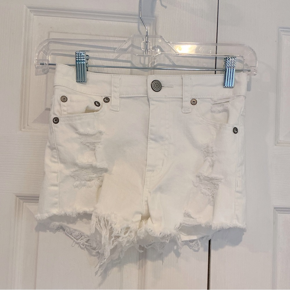 🩷 Aeropostale High Rise Shorty White Distressed Denim Shorts - Size 00 /24